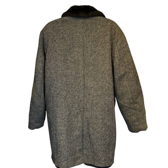 Vintage 80s Westchester Classics Men’s Herringbone Faux Fur Lined Coat Made USA - Picture 3 of 16